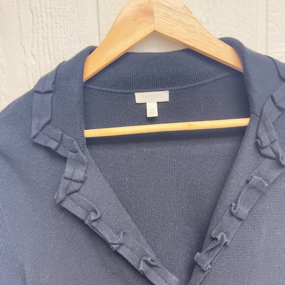 Talbots Ruffle Trim Collar Knit Cardigan Black Medium - Picture 4 of 8